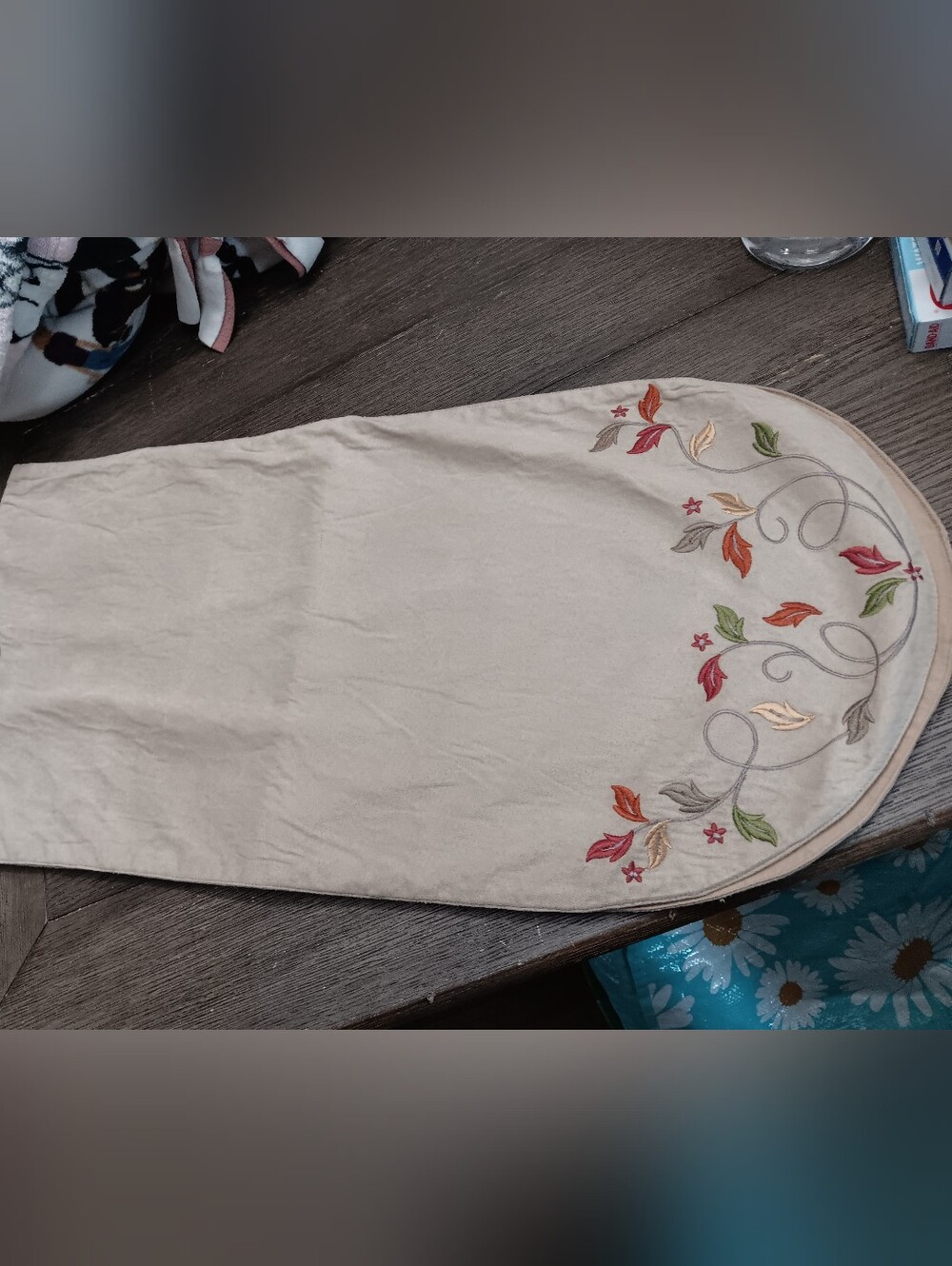 Fall Embroidered Cream Table Runner